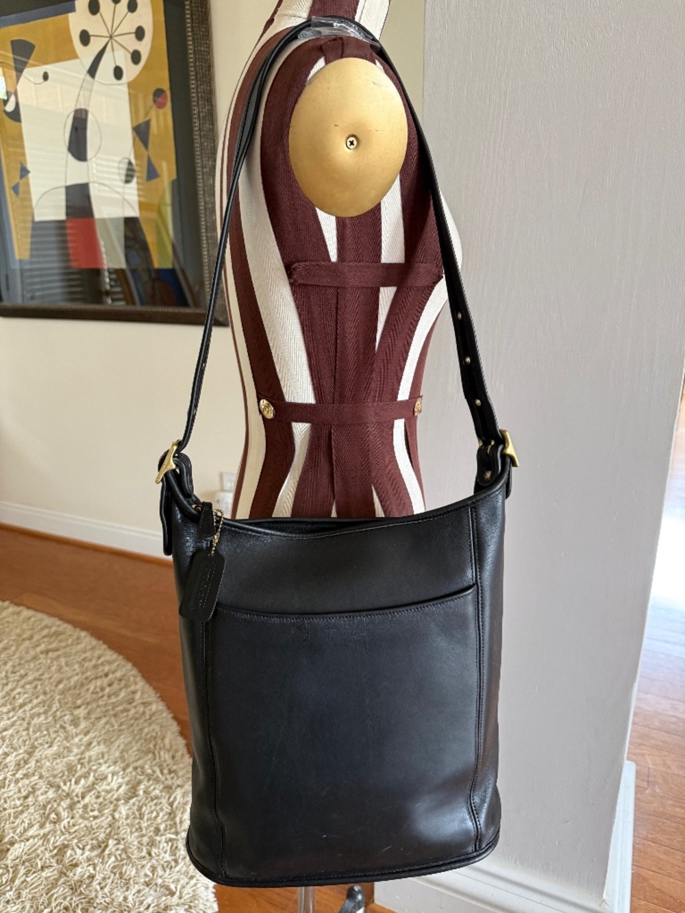 Vintage Coach 9060 Slim Duffle Sac Black Leather Made in Costa Rica 1999